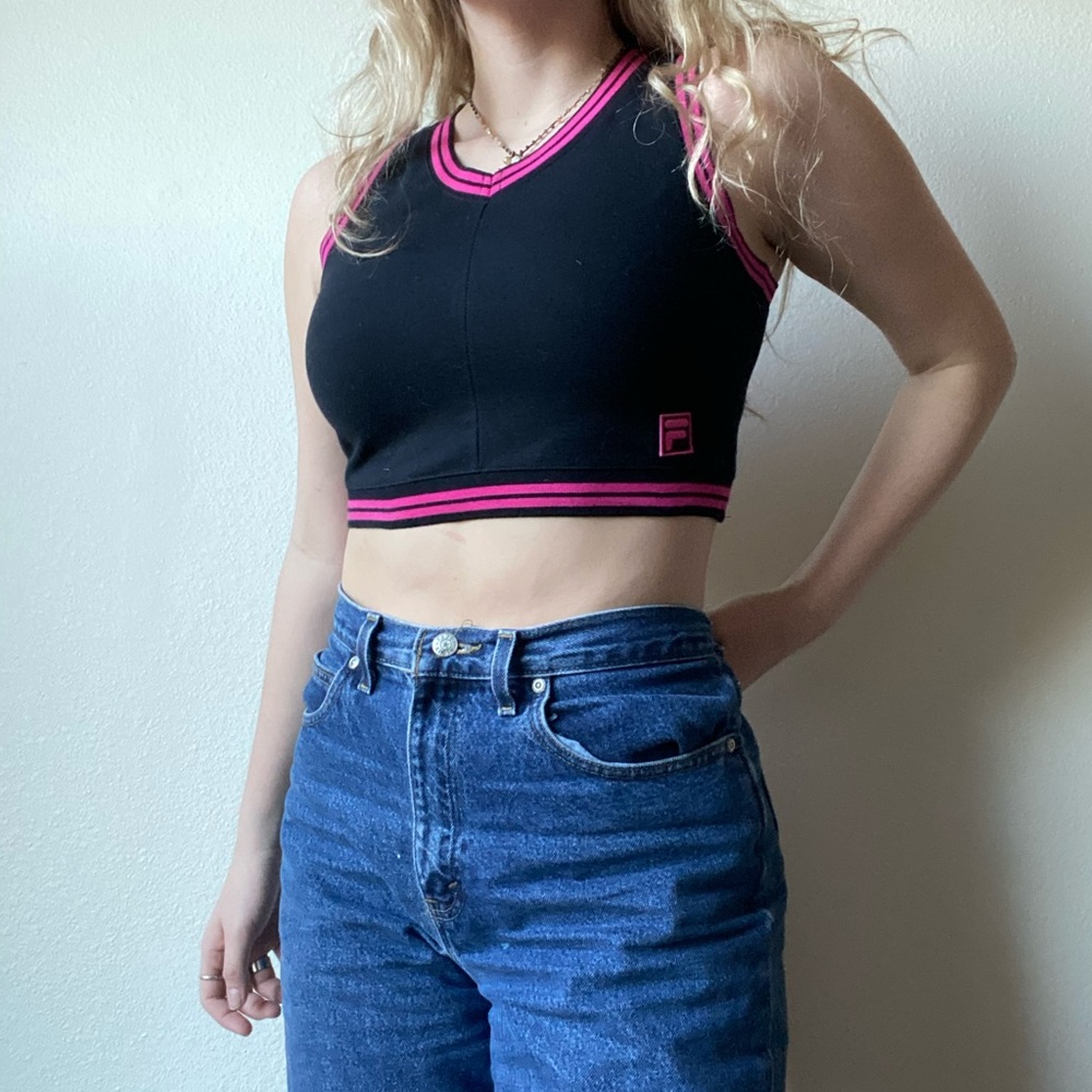 black Fila crop top with pink accent